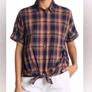Madewell Plaid Button Down Shirt - Navy and Orange